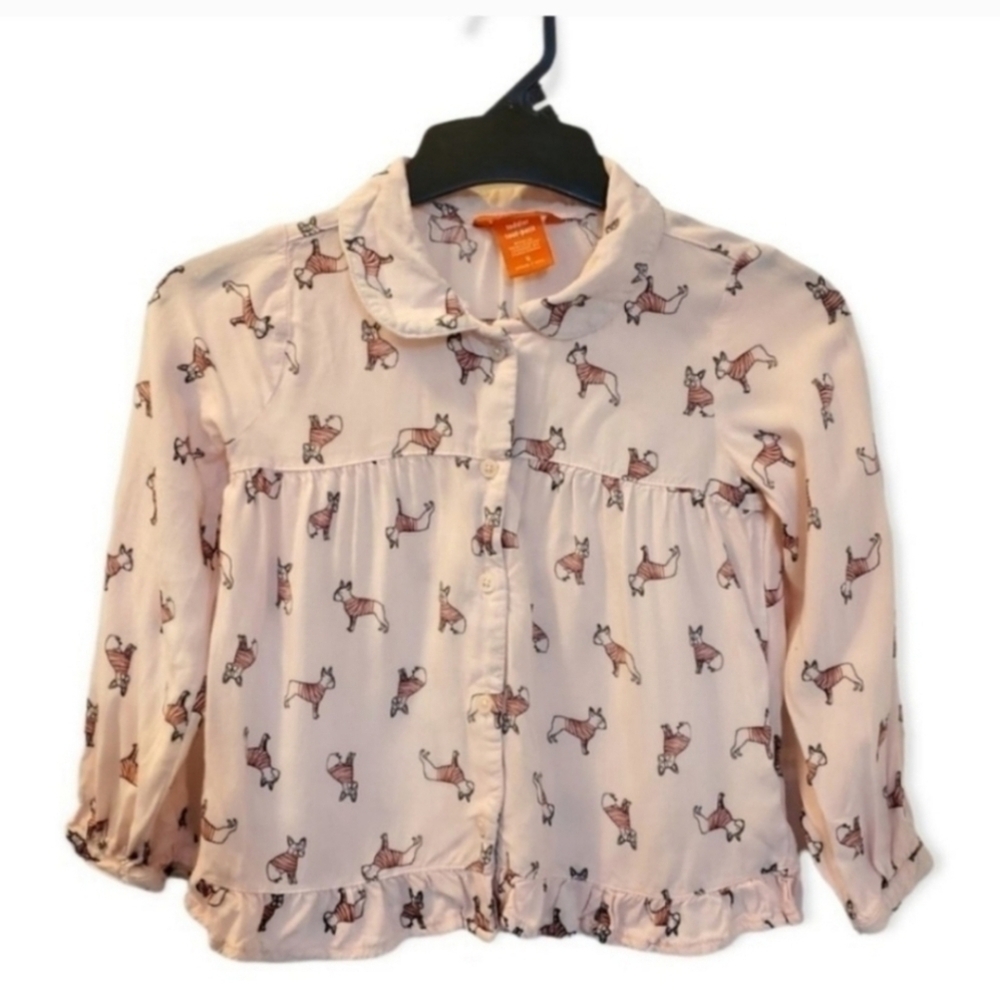PINK DOG PRINT button up collared blouse